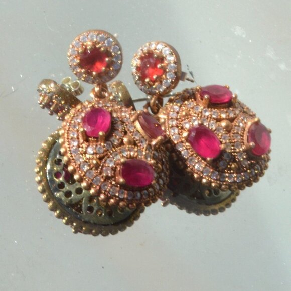 Genuine Ruby Sapphire Sterling Silver Earrings 925 - Picture 3 of 11